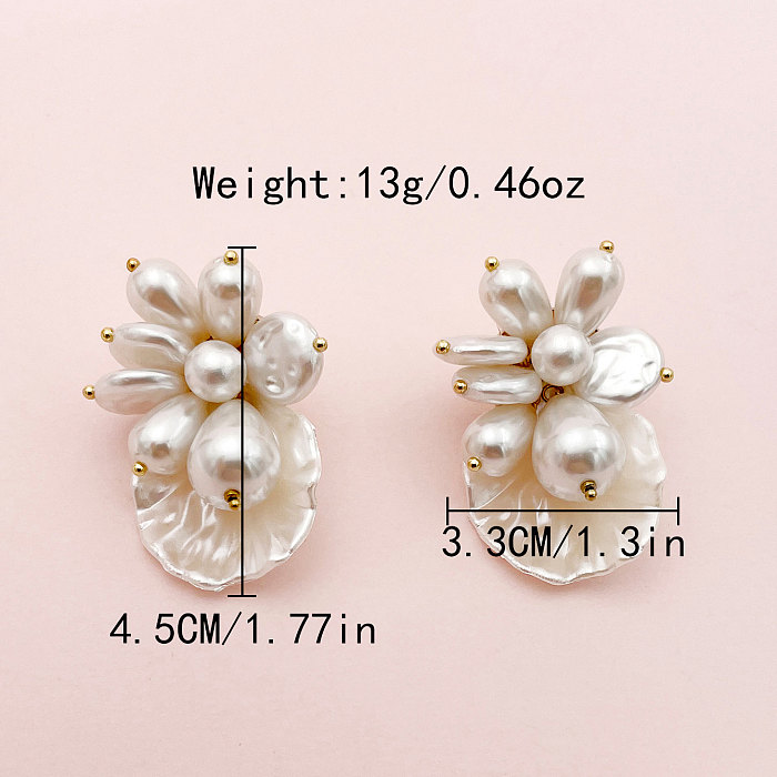 1 Pair British Style Commute Flower Plating Stainless Steel  Shell Gold Plated Drop Earrings