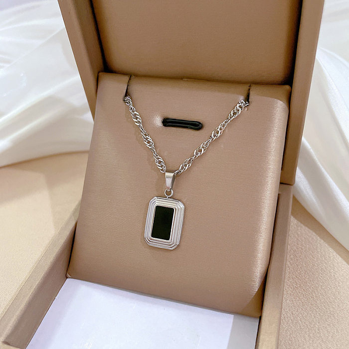Collier de perles artificielles avec incrustation en acier inoxydable en forme de cœur carré lettre Hip-Hop 1 pièce