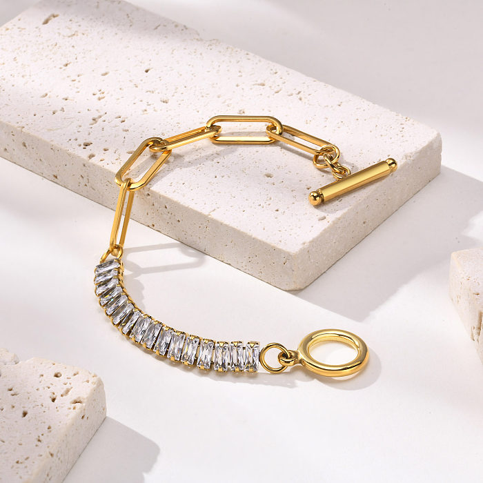 Bracelets en Zircon à incrustation à bascule en acier inoxydable, couleur unie, Style Simple et décontracté, vente en gros
