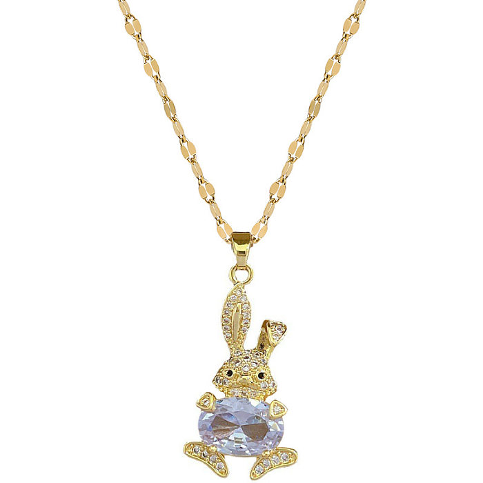Fashion Rabbit Stainless Steel Copper Inlay Rhinestones Pendant Necklace