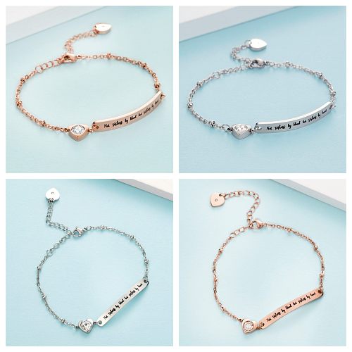 Simple Style Letter Heart Shape Stainless Steel Polishing Plating Inlay Zircon Rose Gold Plated Bracelets