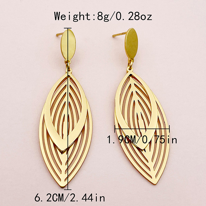 1 Pair Simple Style Leaf Plating Hollow Out Stainless Steel  Gold Plated Drop Earrings