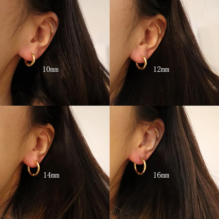 1 paire de boucles d'oreilles créoles plaquées or 18 carats, Style Simple, rond, en acier inoxydable