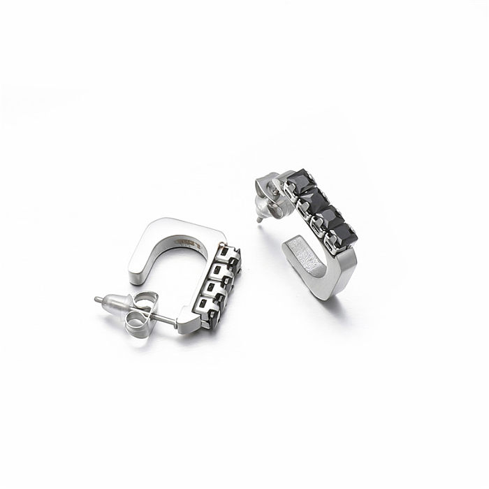 1 Pair Novelty Simple Style C Shape U Shape Inlay Stainless Steel  Zircon Earrings