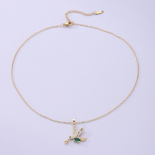 Korean Style Bird Stainless Steel  Plating Inlay Zircon 18K Gold Plated Necklace