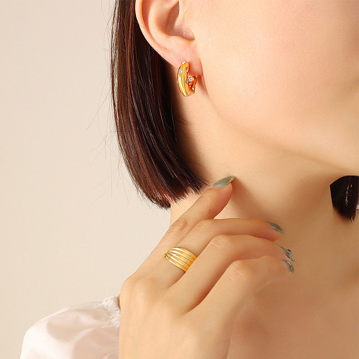 C-förmige Ohrringe aus Edelstahl mit vergoldeten Imitationsperlen und Zirkonen
