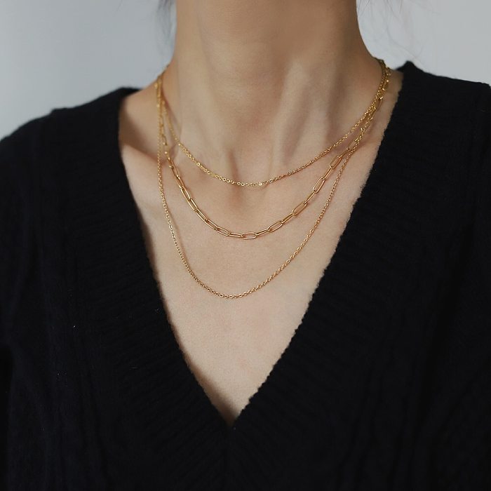 Simple Style Solid Color Stainless Steel Layered Necklace 1 Piece