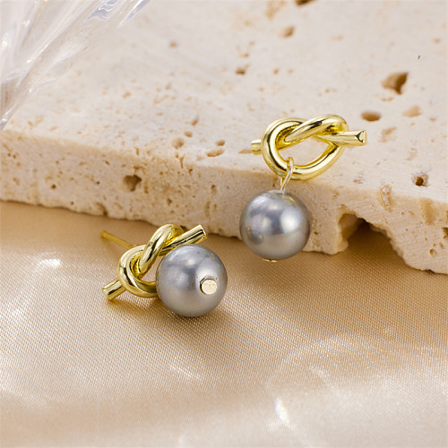 1 Paar lässige Barock-Stil, klassischer Stil, unregelmäßige Intarsien, künstliche Perlen aus Edelstahl, 18 Karat vergoldete Tropfenohrringe