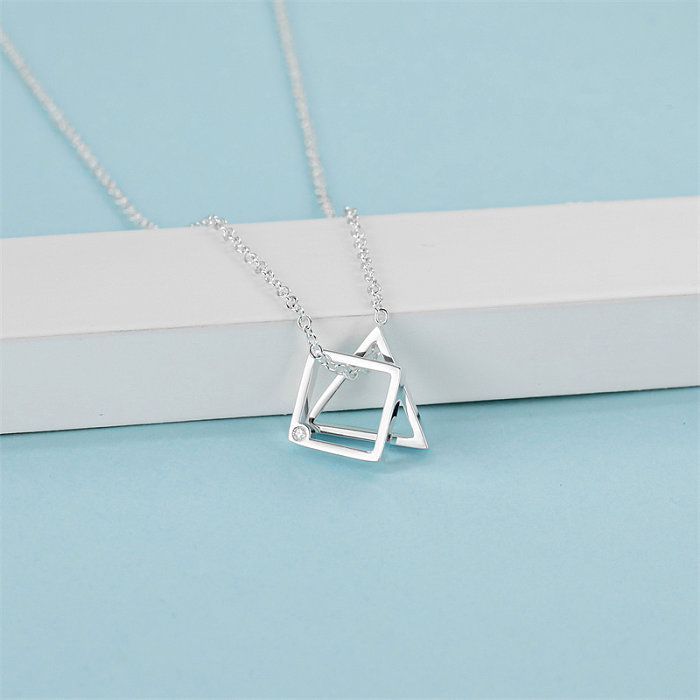 Casual Simple Style Classic Style Geometric Stainless Steel  Stainless Steel Polishing Plating Inlay Diamond White Gold Plated Pendant Necklace