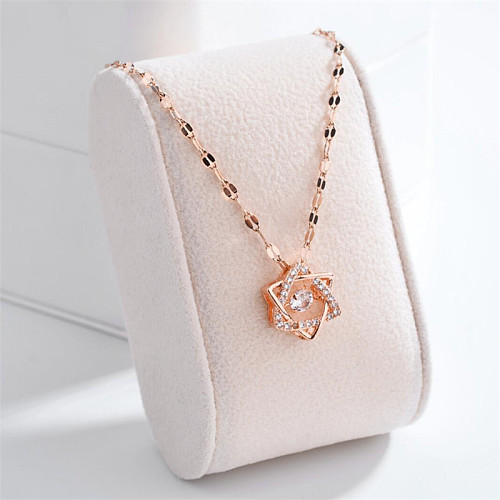 Cute Sweet Little Bear Heart Shape Crown Stainless Steel  Copper Rose Gold Plated Zircon Pendant Necklace In Bulk