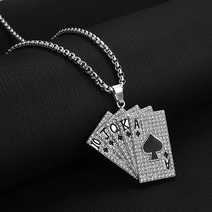 Basic Color Block Stainless Steel Inlay Zircon Pendant Necklace