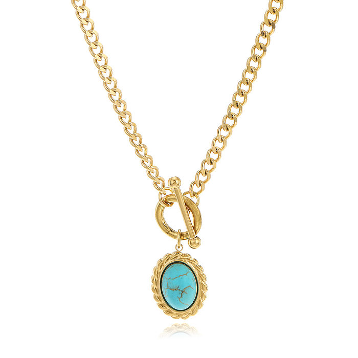 Fashion Oval Stainless Steel  Plating Turquoise Pendant Necklace 1 Piece