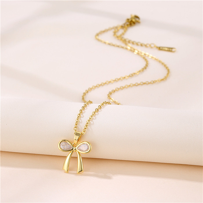 1 Piece Fashion Bow Knot Stainless Steel  Stainless Steel Plating Inlay Zircon Pendant Necklace