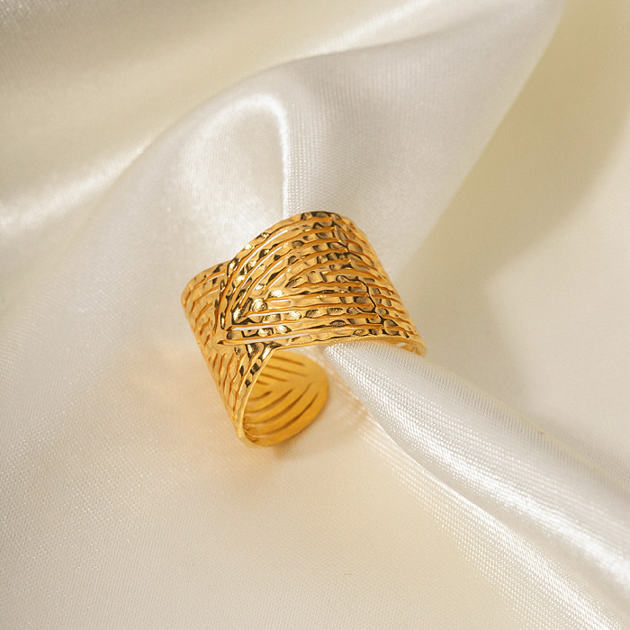 Offener Ring im Streetwear-Stil im Vintage-Stil, einfarbig, Edelstahl, kreuz und quer plattiert, 18 Karat vergoldet