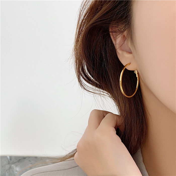 Fashion Solid Color Stainless Steel Plating Hoop Earrings 1 Pair