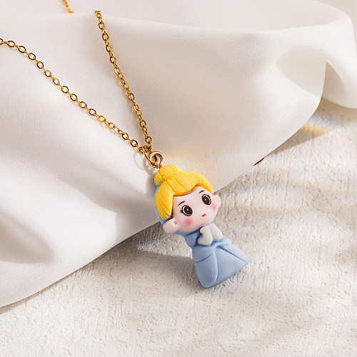 Princess Cute Sweet Cartoon Character Stainless Steel  18K Gold Plated Pendant Necklace In Bulk