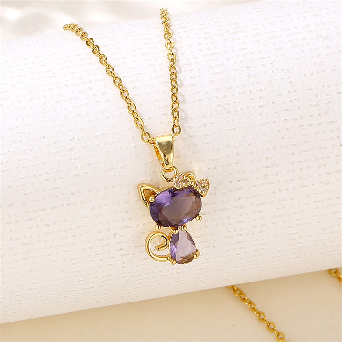Sweet Cat Stainless Steel  Plating Inlay Artificial Diamond Pendant Necklace