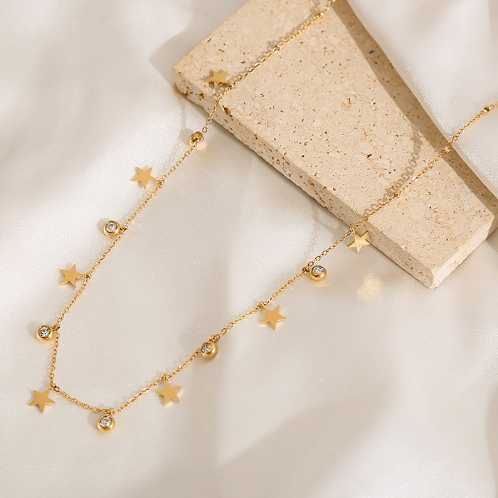 Elegante Stern-Halskette aus Edelstahl mit Strasssteinen