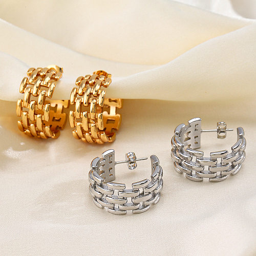 1 Pair Casual Retro C Shape Plating Stainless Steel  Ear Studs