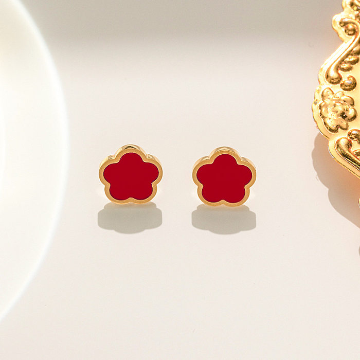 1 Pair Sweet Simple Style Flower Plating Inlay Stainless Steel Shell Ear Studs