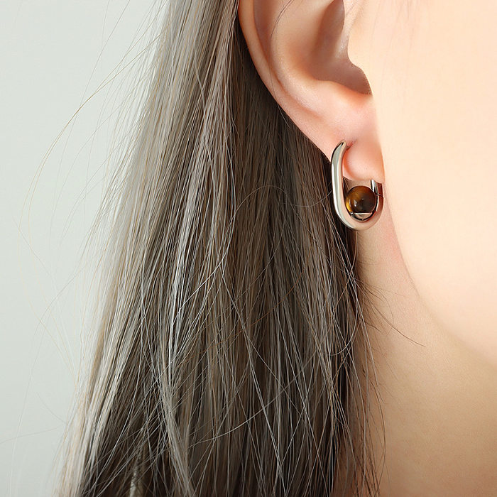 Modische Ohrringe aus geometrischem Edelstahl mit künstlichen Perlen und Natursteinen, 1 Paar