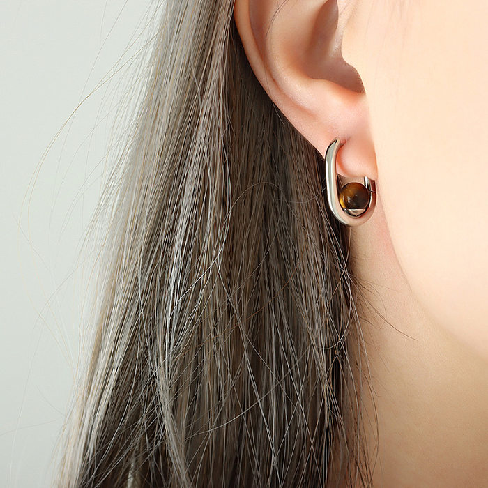 Fashion Geometric Stainless Steel Plating Artificial Pearls Natural Stone Earrings 1 Pair