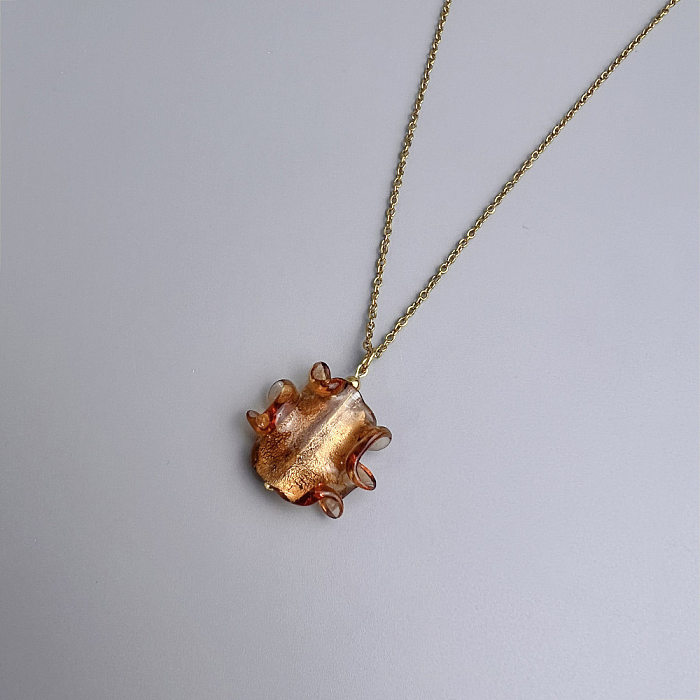 Commute Solid Color Stainless Steel  Glass Plating Gold Plated Pendant Necklace