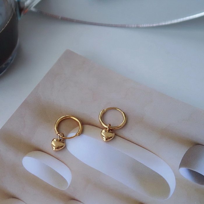 1 paire de boucles d'oreilles pendantes en acier inoxydable plaqué or 18 carats, Style Simple et doux, en forme de cœur