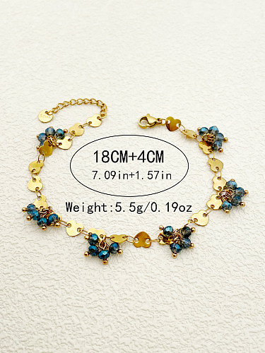 Casual Vintage Style Tassel Heart Shape Stainless Steel Artificial Crystal Patchwork Plating 14K Gold Plated Bracelets
