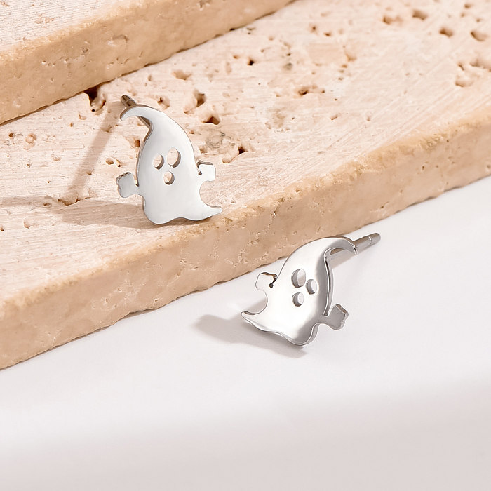 1 Pair Cute Funny Simple Style Ghost Polishing Hollow Out Stainless Steel  Ear Studs