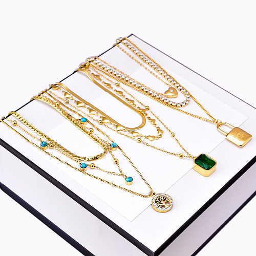 Fashion Star Moon Stainless Steel Plating Zircon Layered Necklaces 1 Piece