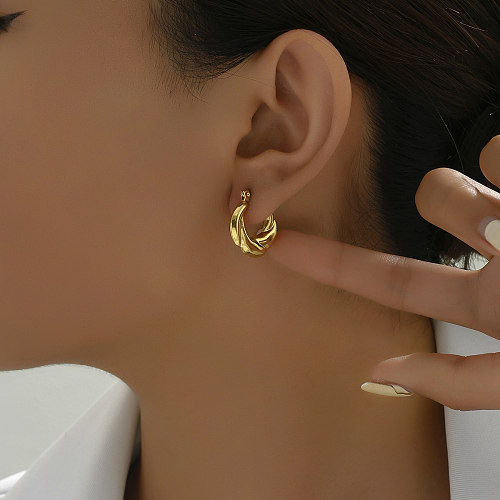 1 paire de boucles d'oreilles en acier inoxydable plaqué or 18 carats, Style Simple, torsion irrégulière