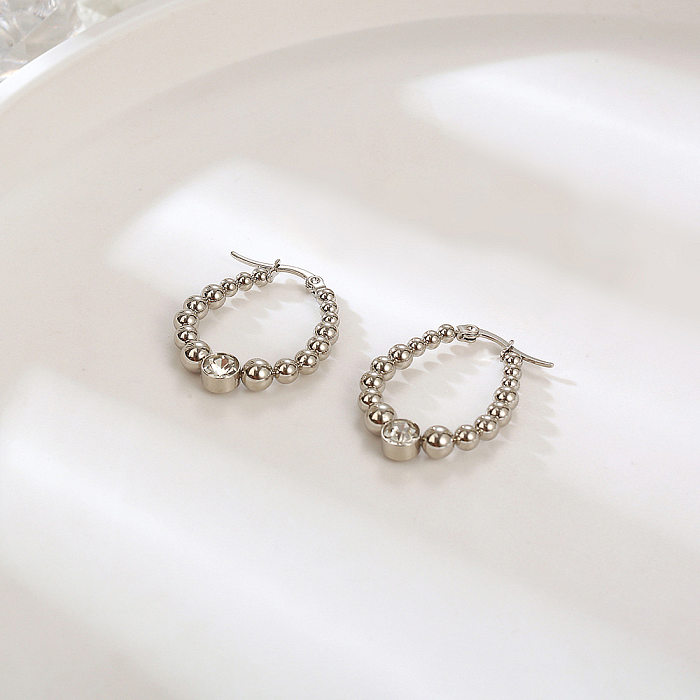 1 Pair Simple Style Round Plating Inlay Stainless Steel Zircon Earrings