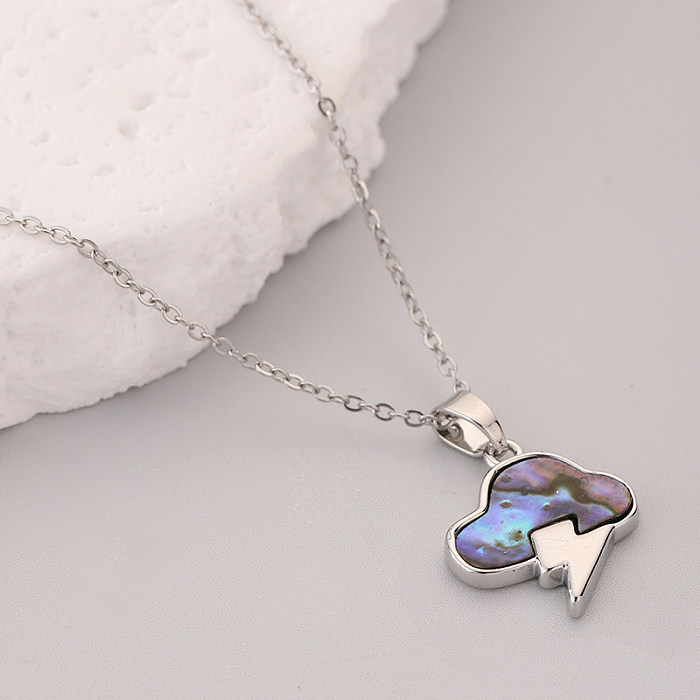 Korean Style Clouds Lightning Stainless Steel  Copper Shell Pendant Necklace In Bulk