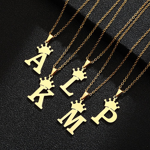 Modische Buchstaben-Krone-Anhänger-Halskette aus Edelstahl mit Edelstahlbeschichtung, 1 Stück