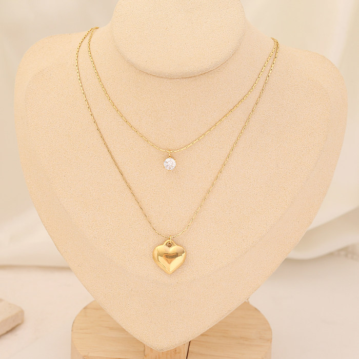 Fashion Heart Shape Stainless Steel  Layered Necklaces Gold Plated Pearl Stainless Steel  Necklaces 1 Piece