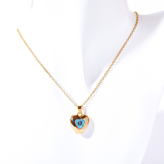 Retro Heart Shape Eye Stainless Steel  Enamel Plating Pendant Necklace 1 Piece