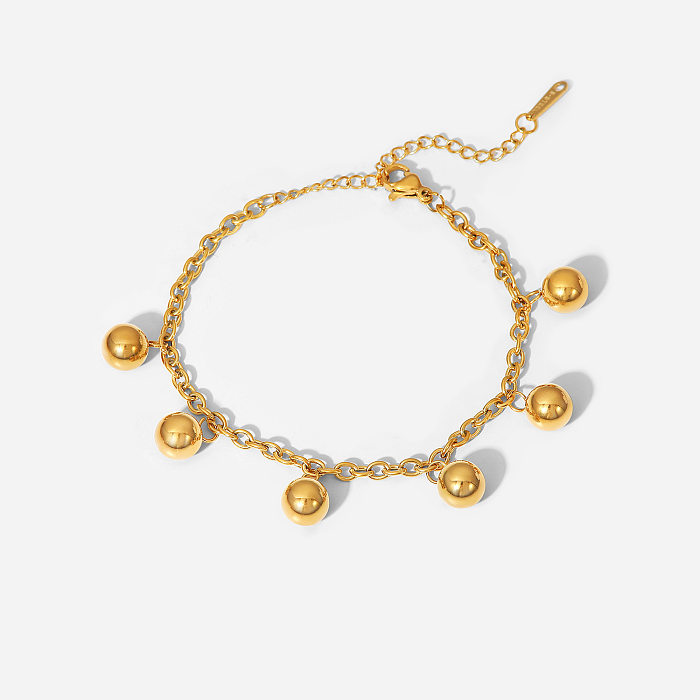 Retro Style Golden Ball Pendant Stainless Steel 18k Gold-plated Bracelet