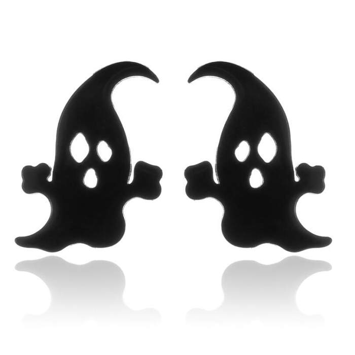 1 paire de clous d'oreilles plaqués en acier inoxydable, fantôme citrouille, à la mode