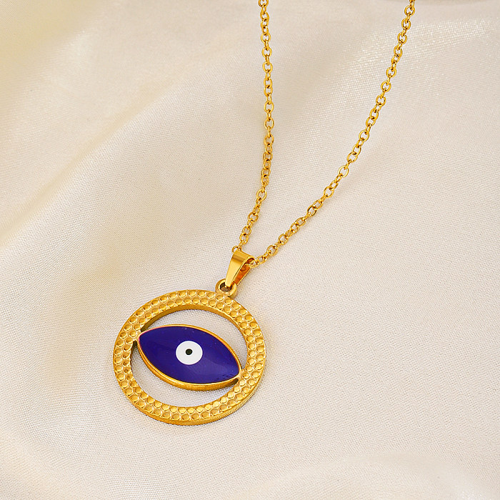 Modern Style Round Devil'S Eye Stainless Steel  Enamel Plating 18K Gold Plated Necklace