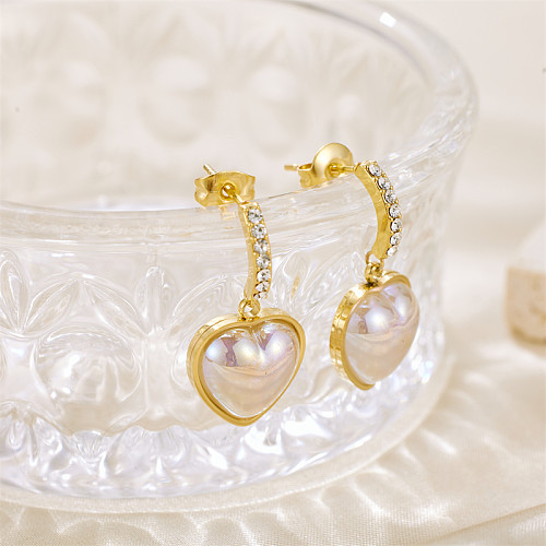 1 par estilo vintage estilo simples formato de coração embutido strass brincos banhados a ouro 18K
