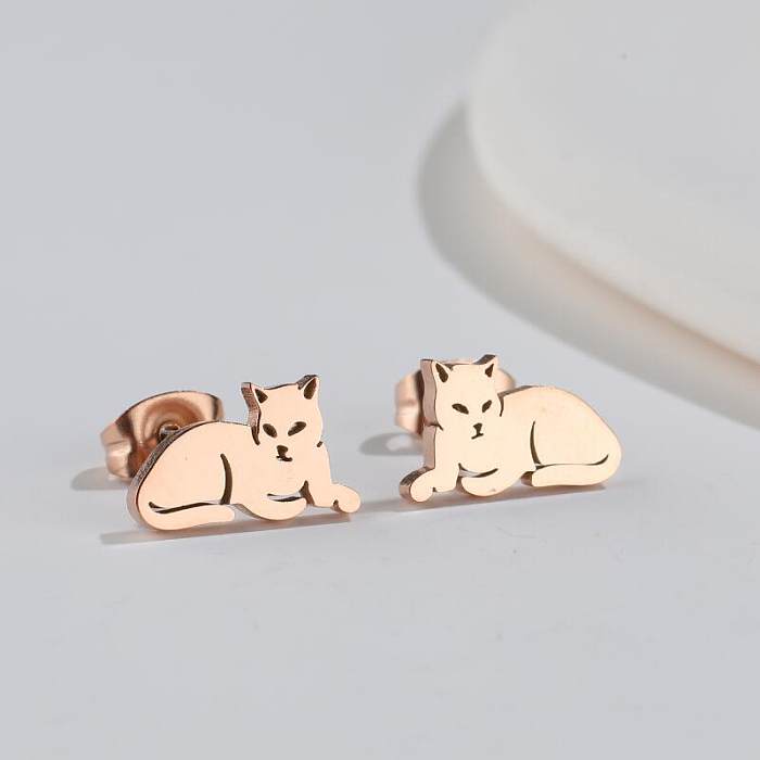1 Pair Fashion Cat Stainless Steel Plating Ear Studs