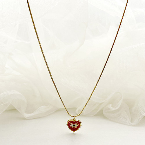 Collier pendentif mignon en forme de cœur en acier inoxydable plaqué émail plaqué or