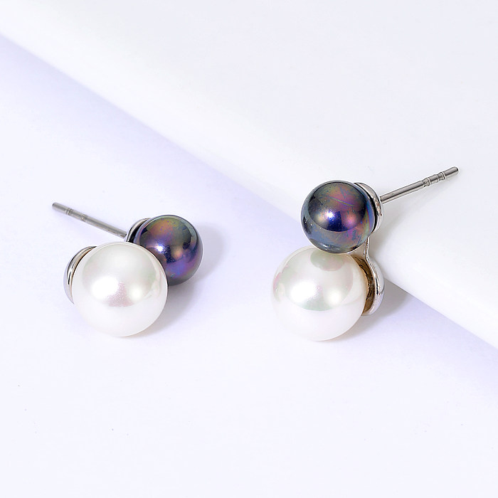 1 par de pendientes de perlas artificiales con incrustaciones de acero inoxidable con perlas de viaje de estilo Simple