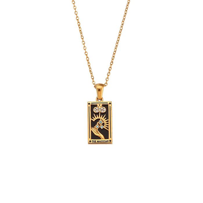 Collar con colgante chapado en oro de 18 quilates con incrustaciones de diamantes de imitación y circonita rectangular de estilo vintage