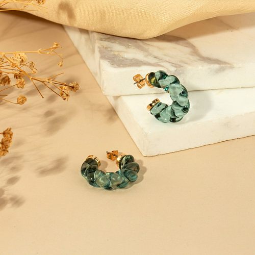 1 Pair Simple Style C Shape Plating Stainless Steel  Resin Gold Plated Ear Studs