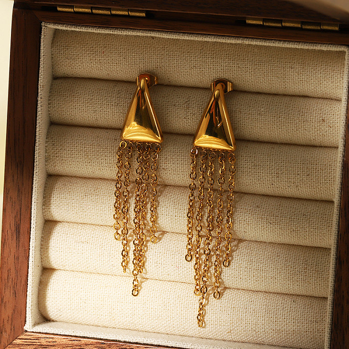 1 par de pendientes colgantes chapados en oro de 18 quilates de acero inoxidable con borla triangular elegante para mujer