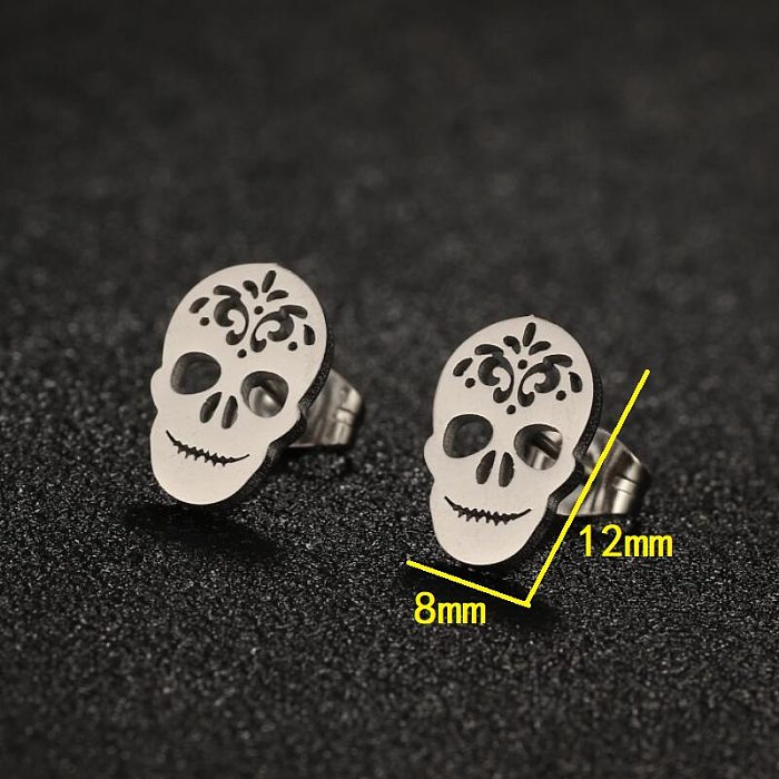 1 Pair Punk Simple Style Skull Plating Stainless Steel  Ear Studs