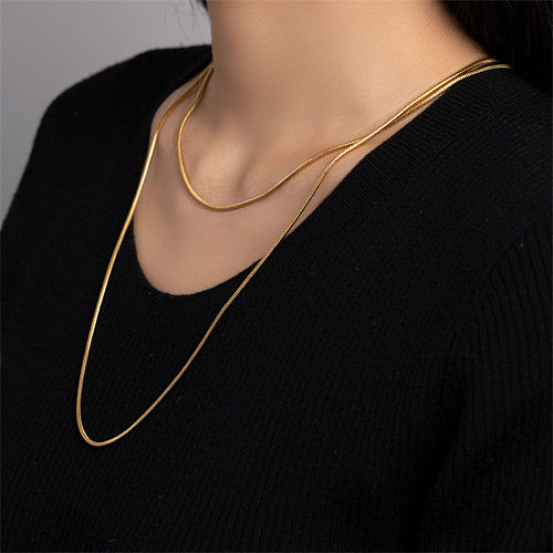 Simple Style Commute Solid Color Stainless Steel Plating 18K Gold Plated Sweater Chain