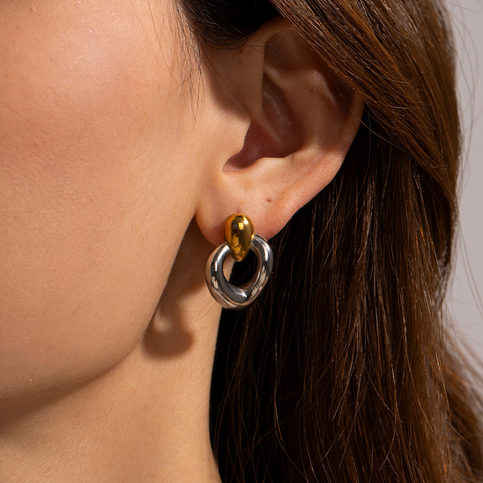 1 paire de boucles d'oreilles plaquées or 18 carats en acier inoxydable à placage irrégulier de style IG
